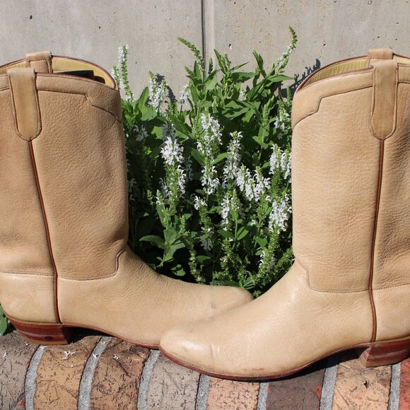 🥿 Rodney Ammons Elk Suede Cowboy Boots | Tan | Men’s 9.5 D | Handmade USA - Picture 3 of 9